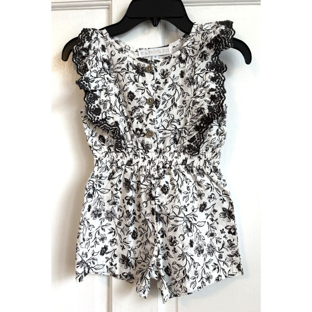 NWOT Girls Rachel Zoe Romper 100% Cotton Flutter Sleeve Eyelet Accent Lace | 4T